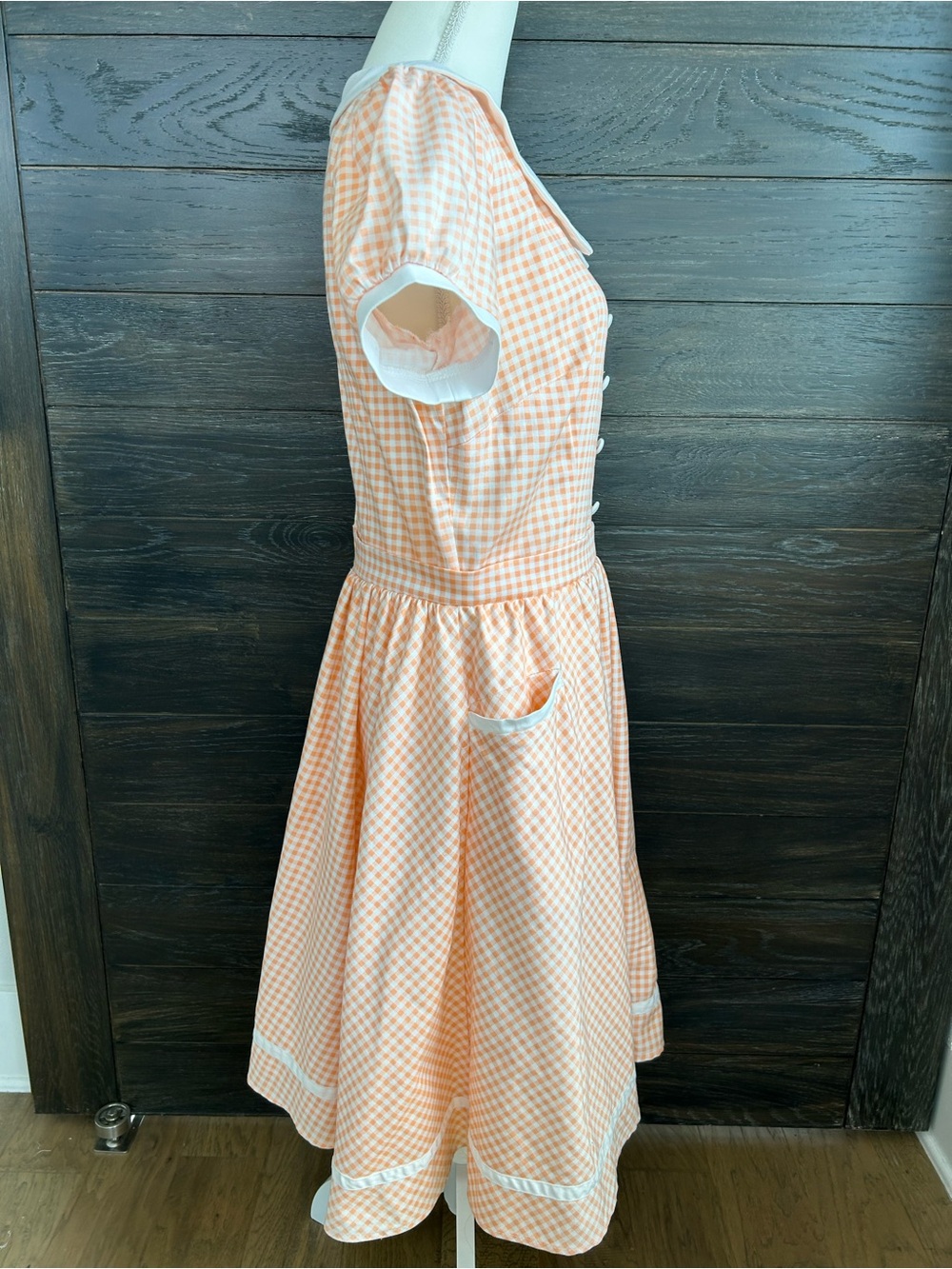 Pinup Couture Peach Orange Gingham Dee Dee Waitress Puff Sleeve Retro Dress XL - Picture 3 of 16